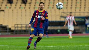 Lionel Messi of Barcelona during the Spanish SuperCup Final between Futbol Club Barcelona and Athletic Club Bilbao at La Cartuja Stadium on January 17, 2021 in Sevilla, Spain.
AFP7
17/01/2021 ONLY FOR USE IN SPAIN