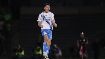 Luis Rey celebrates his goal 4-4 of Puebla during the 15th round match between FC Juarez and Puebla as part of the Liga BBVA MX, Torneo Apertura 2025 at Olimpico Benito Juarez  Stadium, on October 24, 2025 in Ciudad Juarez, Chihuahua, Mexico.