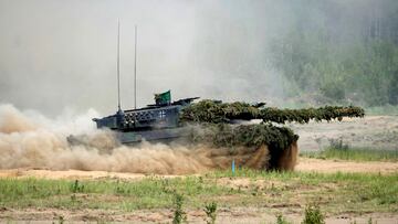 FILE PHOTO: Leopard 2 tank of the German army participates in a military exercise in Pabrade, Lithuania, May 29, 2024. REUTERS/Ints Kalnins/File Photo