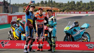 &Aacute;lex M&aacute;rquez, Marc M&aacute;rquez y Lorenzo Dalla Porta, campeones respectivamente de Moto2, MotoGP y Moto3.