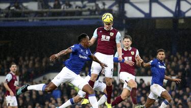 Burnley forward Chris Wood (9) heads the ball at goal during the English championship Premier League football match between Everton and Burnley on December 26, 2019 at Goodison Park in Liverpool, England