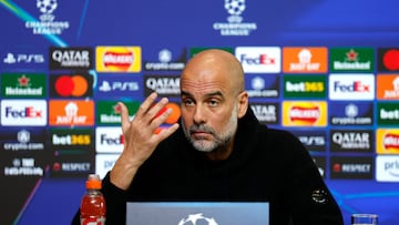 Soccer Football - Champions League - Manchester City Press Conference - Etihad Campus, Manchester, Britain - February 10, 2025 Manchester City manager Pep Guardiola during the press conference Action Images via Reuters/Jason Cairnduff