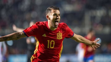 GRAF904. CARTAGENA, (MURCIA), 14/11/2017.- El centrocampista de la selecci&oacute;n espa&ntilde;ola de f&uacute;tbol sub-21 Dani Ceballos celebra el segundo gol del combinado espa&ntilde;ol durante el encuentro correspondiente a la clasificaci&oacute;n para el europeo de 2019 que disputan esta noche frente a Eslovaquia en el estadio Cartagonova de Cartagena. EFE/Marcial Guill&eacute;n.