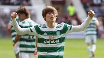 Furuhashi celebra su gol ante el Hearts.