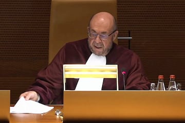 LUXEMBURGO, 21/12/2023.- Captura video del Tribunal de Justicia de la Unión Europea (TJUE) que consideró este jueves que las normas de la FIFA y de la UEFA sobre la autorización previa de las competiciones de fútbol de clubes, como la Superliga, violan el Derecho de la Unión. EFE/CAPTURA DE VÍDEO
