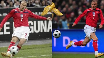 The former Manchester United and Real Madrid star, now Inter Miami co-owner, wore the boots on his 100th cap for England.