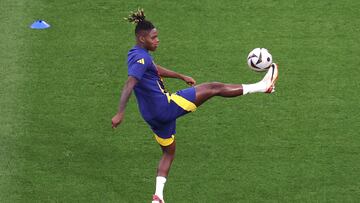 Munich (Germany), 09/07/2024.- Nico Williams of Spain during warm-up prior the UEFA EURO 2024 semi-finals soccer match between Spain and France in Munich, Germany, 09 July 2024. (Francia, Alemania, Espa?a) EFE/EPA/MOHAMED MESSARA
