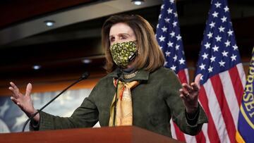 U.S. Speaker of the House Nancy Pelosi speaks during her weekly press conference at the U.S. Capitol in Washington, U.S., February 18, 2021. REUTERS/Kevin Lamarque