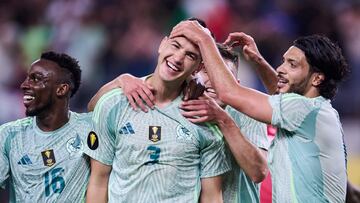 Cesar Montes celebrates his goal 0-2 with Raul Jimenez of Mexico during the match Suriname and Mexico Mexican National Team as part to 2025 Concacaf Gold Cup Group A, at AT-T Stadium, on June 18, 2025 on Arlington, Texas, United States.