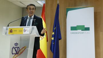 El presidente de ADESP, Jos&eacute; Hidalgo, durante la presentaci&oacute;n del Plan de Acci&oacute;n desde el Deporte para el Medio Ambiente en un acto en el CSD.