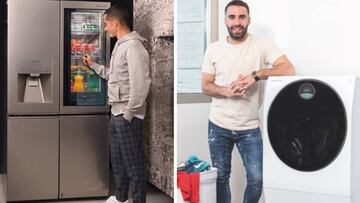 Im&aacute;genes promocionales de Lucas V&aacute;zquez con una nevera y de Dani Carvajal con una lavadora