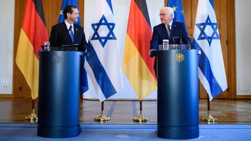 Frank-Walter Steinmeier y Izchak Herzog en la conferencia de prensa,