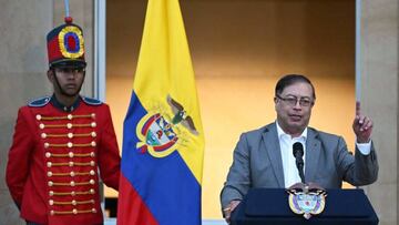 Colombian President Gustavo Petro speaks during an event to present a health care reform bill to be discussed at the Congress at Narino presidential palace in Bogota on February 13, 2023. (Photo by JUAN BARRETO / AFP) (Photo by JUAN BARRETO/AFP via Getty Images)