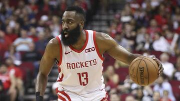 Mar 30, 2019; Houston, TX, USA; Houston Rockets guard James Harden (13) dribbles against the Sacramento Kings in the first quarter at Toyota Center. Mandatory Credit: Thomas B. Shea-USA TODAY Sports