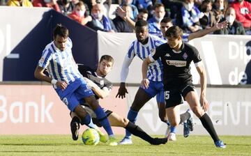 Escassi, durante un partido en La Rosaleda contra el Amorebieta.