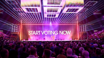 Fake voting during the second rehearsal of the first semi-final of the 68th edition of the Eurovision Song Contest (ESC) at Malmo Arena, in Malmo, Sweden, Monday, May 6, 2024. TT News Agency/Jessica Gow/via REUTERS      ATTENTION EDITORS - THIS IMAGE WAS PROVIDED BY A THIRD PARTY. SWEDEN OUT. NO COMMERCIAL OR EDITORIAL SALES IN SWEDEN.