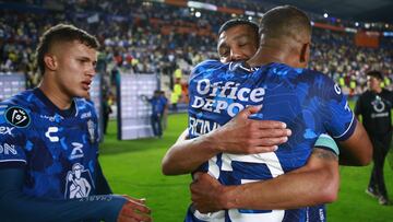 Nelson Deossa, Salomon Rondon, Gustavo Cabral of Pachuca during the semifinals second leg match between Pachuca and America as part of the CONCACAF Champions Cup 2024, at Hidalgo Stadium on April 30, 2024 in Pachuca, Hidalgo, Mexico.