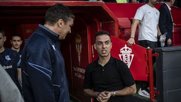 07-04-26. BORJA JIMÉNEZ Y JON ANSOTEGI, MOMENTOS ANTES DE COMENZAR EL SPORTING-REAL SOCIEDAD B.