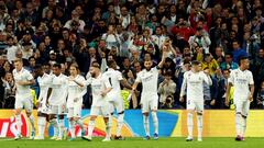 Los jugadores del Real Madrid celebran el gol del 1-0 al Chelsea, obra de Benzema.