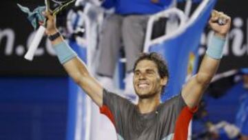Nadal celebra el triunfo ante Monfils.