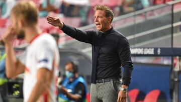 firo football: 18.08.2020 Champions League: semi-finals RB Leipzig - Paris Saint Germain Julian NAGELSMANN, coach, from, RB Leipzig, half figure, gesture PHOTO: Frank Hoermann / SVEN SIMON / Pool / via / firosportphoto #NO use of any use photographs as im