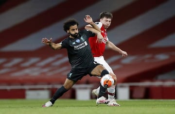 Liverpool's Mohamed Salah in action against Arsenal.