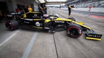 Renault's Australian driver Daniel Ricciardo leaves the pit area during the first practice session for the Formula One Japanese Grand Prix at Suzuka on October 11, 2019. (Photo by Behrouz MEHRI / AFP)