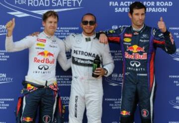 Sebastian Vettel, Lewis Hamilton y Mark Webber.