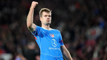 Sorloth celebra su gol con el Atleti.