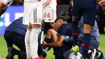 Achraf Akimi, dolorido y entre lágrimas, tras la entrada de Luis Díaz.