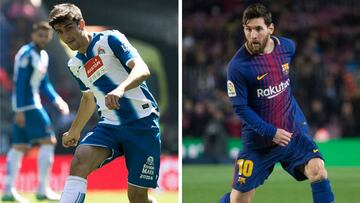 Gerard Moreno y Messi, jugadores del Espanyol y Barcelona, respectivamente.