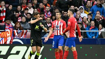 Almeria's Brazilian forward #12 Leo Baptistao celebrates after scoring his team's first goal during the Spanish league football match between Club Atletico de Madrid and UD Almeria at the Metropolitano stadium in Madrid on December 10, 2023. (Photo by JAVIER SORIANO / AFP)