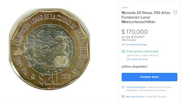 La moneda de 20 pesos que se vende en 170 mil y que conmemora a la Gran Tenochtitlán