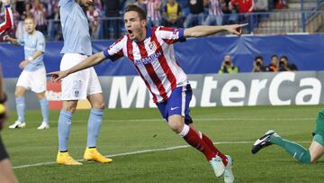 Sa&uacute;l celebra un gol, luego anulado, en el Atl&eacute;tico-Malmoe (2014-15)