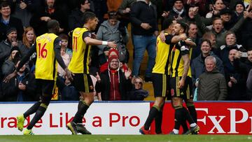 Los jugadores del Watford celebran el gol de Gray.