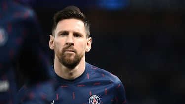 (FILES) In this file photo taken on October 19, 2021, Paris Saint-Germain's Argentinian forward Lionel Messi warm up prior the UEFA Champions League first round group A football match between Paris Saint-Germain's (PSG) and RB Leipzig, at The Parc des Pri
