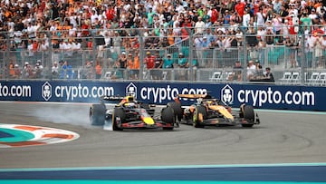 Max Verstappen (Red Bull RB21) y Oscar Piastri (McLaren MCL39). Miami, Estados Unidos. F1 2025.