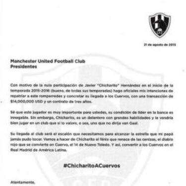 Cuervos va por Javier 'Chicharito' Hernández; ofrecen 14mdd