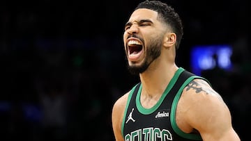 BOSTON, MASSACHUSETTS - APRIL 29: Jayson Tatum #0 of the Boston Celtics reacts after a play during the third quarter in Game Five of the Eastern Conference First Round NBA Playoffs against the Orlando Magic at TD Garden on April 29, 2025 in Boston, Massachusetts. NOTE TO USER: User expressly acknowledges and agrees that, by downloading and or using this photograph, User is consenting to the terms and conditions of the Getty Images License Agreement. (Photo by Maddie Meyer / GETTY IMAGES NORTH AMERICA / Getty Images via AFP)