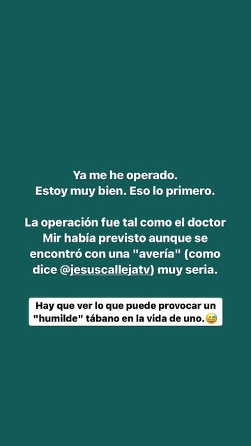 El comunicado de Milá tras su operación. (Foto vía: Instagram).