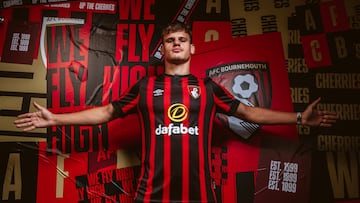 BOURNEMOUTH, ENGLAND - JULY 20: New Bournemouth signing Milos Kerkez poses following his signing at the club on July 20, 2023 in Bournemouth, England. (Photo by AFC Bournemouth/AFC Bournemouth via Getty Images)