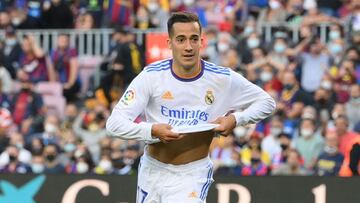 Lucas V&aacute;zquez, jugador del Real Madrid, celebra el gol que marc&oacute; al Barcelona en el Cl&aacute;sico.