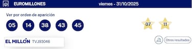 Euromillones: comprobar los resultados del sorteo de hoy, viernes 31 de octubre