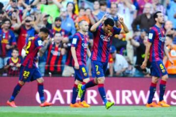 Pedro Rodríguez celebrando el gol que acaba de marcar, el segundo para el Barcelona