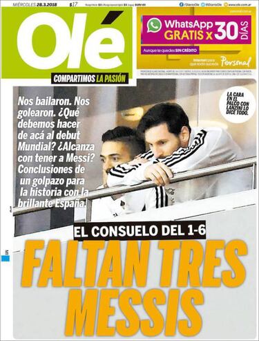 Argentina's press goes ballistic after 6-1 thrashing by Spain