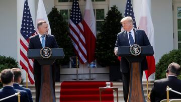 U.S. President Donald Trump holds a joint news conference with Poland&#039;s President Andrzej Duda in the Rose Garden at the White House in Washington.
