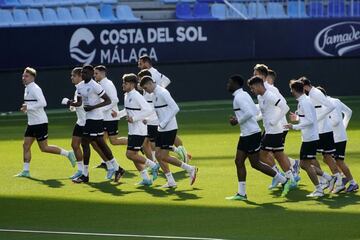 Entrenamiento del Málaga del pasado jueves en La Rosaleda.