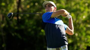 PLAYA DEL CARMEN, MEXICO - NOVEMBER 16: Joaquin Niemann of Chile plays his shot from the 16th tee during the second round of the Mayakoba Golf Classic at El Camaleon Mayakoba Golf Course on November 16, 2019 in Playa del Carmen, Mexico. Cliff Hawkins/Getty Images/AFP == FOR NEWSPAPERS, INTERNET, TELCOS & TELEVISION USE ONLY ==