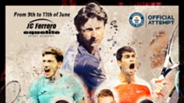 Cartel promocional del intento de récord Guinness de partidos consecutivos que tendrá lugar en la Academia Equelite - Juan Carlos Ferrero.