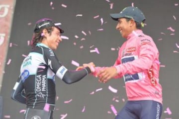 Los colombianos, Nairo Quintana y Rigoberto Urán. Primero y segundo en el Giro de Italia 2014.